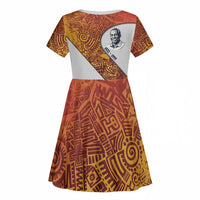 Julius Nyerere Kid Short Sleeve Dress with Smiling Portrait, Tribal Pattern and Simplicity is Power Quote - Wonder Print Shop