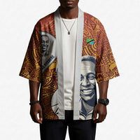 Julius Nyerere Kimono with Smiling Portrait, Tribal Pattern and Simplicity is Power Quote - Wonder Print Shop