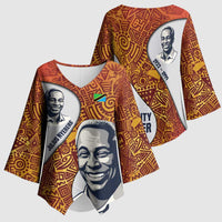 Julius Nyerere Kimono Sleeve Blouse with Smiling Portrait, Tribal Pattern and Simplicity is Power Quote - Wonder Print Shop