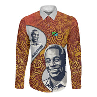 Julius Nyerere Long Sleeve Button Shirt with Smiling Portrait, Tribal Pattern and Simplicity is Power Quote - Wonder Print Shop