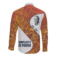 Julius Nyerere Long Sleeve Button Shirt with Smiling Portrait, Tribal Pattern and Simplicity is Power Quote - Wonder Print Shop