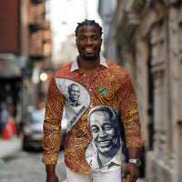 Julius Nyerere Long Sleeve Button Shirt with Smiling Portrait, Tribal Pattern and Simplicity is Power Quote - Wonder Print Shop