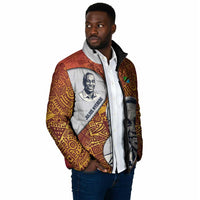 Julius Nyerere Padded Jacket with Smiling Portrait, Tribal Pattern and Simplicity is Power Quote - Wonder Print Shop