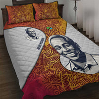Julius Nyerere Quilt Bed Set with Smiling Portrait, Tribal Pattern and Simplicity is Power Quote - Wonder Print Shop