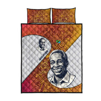 Julius Nyerere Quilt Bed Set with Smiling Portrait, Tribal Pattern and Simplicity is Power Quote - Wonder Print Shop