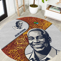 Julius Nyerere Round Carpet with Smiling Portrait, Tribal Pattern and Simplicity is Power Quote - Wonder Print Shop