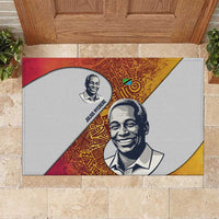 Julius Nyerere Rubber Doormat with Smiling Portrait, Tribal Pattern and Simplicity is Power Quote - Wonder Print Shop