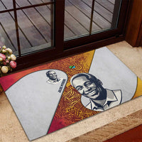 Julius Nyerere Rubber Doormat with Smiling Portrait, Tribal Pattern and Simplicity is Power Quote - Wonder Print Shop