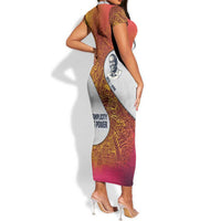 Julius Nyerere Short Sleeve Bodycon Dress with Smiling Portrait, Tribal Pattern and Simplicity is Power Quote - Wonder Print Shop