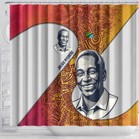 Julius Nyerere Shower Curtain with Smiling Portrait, Tribal Pattern and Simplicity is Power Quote - Wonder Print Shop