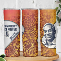 Julius Nyerere Skinny Tumbler with Smiling Portrait, Tribal Pattern and Simplicity is Power Quote - Wonder Print Shop