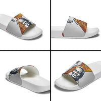 Julius Nyerere Slide Sandals with Smiling Portrait, Tribal Pattern and Simplicity is Power Quote - Wonder Print Shop