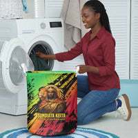 Sundiata Keita Laundry Basket with Regal Portrait, Lion of Mali Title and Bold Tribal Brushstroke Pattern - Wonder Print Shop