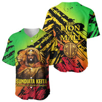 Sundiata Keita Baseball Jersey with Regal Portrait, Lion of Mali Title and Bold Tribal Brushstroke Pattern - Wonder Print Shop