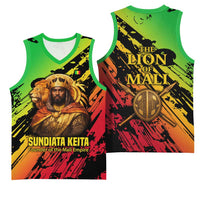 Sundiata Keita Basketball Jersey with Regal Portrait, Lion of Mali Title and Bold Tribal Brushstroke Pattern - Wonder Print Shop