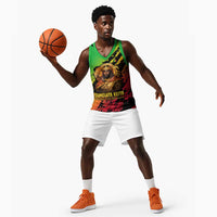 Sundiata Keita Basketball Jersey with Regal Portrait, Lion of Mali Title and Bold Tribal Brushstroke Pattern - Wonder Print Shop
