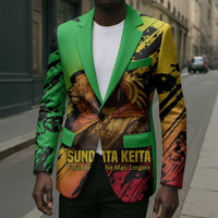 Sundiata Keita Blazer with Regal Portrait, Lion of Mali Title and Bold Tribal Brushstroke Pattern - Wonder Print Shop