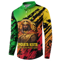 Sundiata Keita Button Sweatshirt with Regal Portrait, Lion of Mali Title and Bold Tribal Brushstroke Pattern