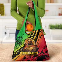 Sundiata Keita Grocery Bag with Regal Portrait, Lion of Mali Title and Bold Tribal Brushstroke Pattern - Wonder Print Shop