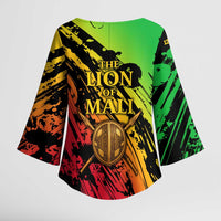 Sundiata Keita Kimono Sleeve Blouse with Regal Portrait, Lion of Mali Title and Bold Tribal Brushstroke Pattern - Wonder Print Shop