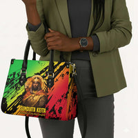 Sundiata Keita Leather Bag with Regal Portrait, Lion of Mali Title and Bold Tribal Brushstroke Pattern - Wonder Print Shop