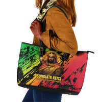 Sundiata Keita Leather Tote Bag with Regal Portrait, Lion of Mali Title and Bold Tribal Brushstroke Pattern - Wonder Print Shop