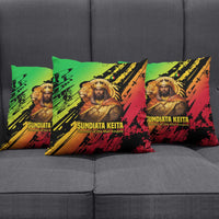 Sundiata Keita Pillow Cover with Regal Portrait, Lion of Mali Title and Bold Tribal Brushstroke Pattern - Wonder Print Shop