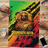 Sundiata Keita Puzzle with Regal Portrait, Lion of Mali Title and Bold Tribal Brushstroke Pattern - Wonder Print Shop