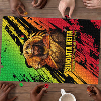 Sundiata Keita Puzzle with Regal Portrait, Lion of Mali Title and Bold Tribal Brushstroke Pattern - Wonder Print Shop