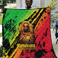Sundiata Keita Quilt with Regal Portrait, Lion of Mali Title and Bold Tribal Brushstroke Pattern - Wonder Print Shop