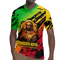Sundiata Keita Rugby Jersey with Regal Portrait, Lion of Mali Title and Bold Tribal Brushstroke Pattern - Wonder Print Shop