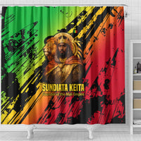 Sundiata Keita Shower Curtain with Regal Portrait, Lion of Mali Title and Bold Tribal Brushstroke Pattern - Wonder Print Shop