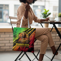 Sundiata Keita Tote Bag with Regal Portrait, Lion of Mali Title and Bold Tribal Brushstroke Pattern - Wonder Print Shop