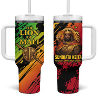 Sundiata Keita Tumbler With Handle with Regal Portrait, Lion of Mali Title and Bold Tribal Brushstroke Pattern - Wonder Print Shop
