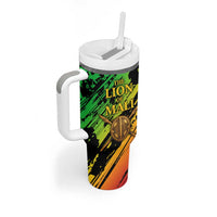Sundiata Keita Tumbler With Handle with Regal Portrait, Lion of Mali Title and Bold Tribal Brushstroke Pattern - Wonder Print Shop