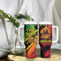 Sundiata Keita Tumbler With Handle with Regal Portrait, Lion of Mali Title and Bold Tribal Brushstroke Pattern - Wonder Print Shop