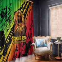 Sundiata Keita Window Curtain with Regal Portrait, Lion of Mali Title and Bold Tribal Brushstroke Pattern - Wonder Print Shop