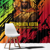 Sundiata Keita Window Curtain with Regal Portrait, Lion of Mali Title and Bold Tribal Brushstroke Pattern - Wonder Print Shop
