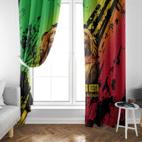 Sundiata Keita Window Curtain with Regal Portrait, Lion of Mali Title and Bold Tribal Brushstroke Pattern - Wonder Print Shop