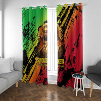 Sundiata Keita Window Curtain with Regal Portrait, Lion of Mali Title and Bold Tribal Brushstroke Pattern - Wonder Print Shop