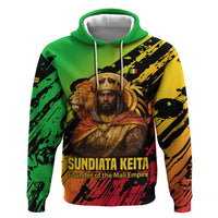 Sundiata Keita Zip Hoodie with Regal Portrait, Lion of Mali Title and Bold Tribal Brushstroke Pattern - Wonder Print Shop