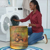 Sundiata Keita Laundry Basket Griot Storytelling Scene, Epic of Sundiata Text and Heritage-Inspired Earth Tone - Wonder Print Shop