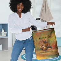 Sundiata Keita Laundry Basket Griot Storytelling Scene, Epic of Sundiata Text and Heritage-Inspired Earth Tone - Wonder Print Shop