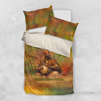 Sundiata Keita Bedding Set Griot Storytelling Scene, Epic of Sundiata Text and Heritage-Inspired Earth Tone - Wonder Print Shop