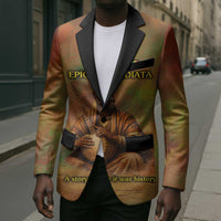 Sundiata Keita Blazer Griot Storytelling Scene, Epic of Sundiata Text and Heritage-Inspired Earth Tone - Wonder Print Shop