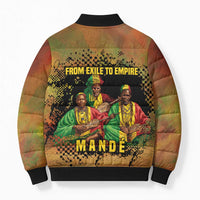 Sundiata Keita Bomber Puffer Jacket Griot Storytelling Scene, Epic of Sundiata Text and Heritage-Inspired Earth Tone - Wonder Print Shop
