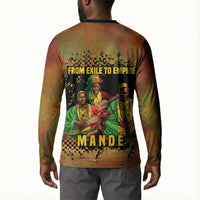 Sundiata Keita Button Sweatshirt Griot Storytelling Scene, Epic of Sundiata Text and Heritage-Inspired Earth Tone