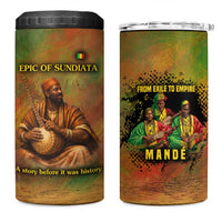 Sundiata Keita 4 in 1 Can Cooler Tumbler Griot Storytelling Scene, Epic of Sundiata Text and Heritage-Inspired Earth Tone - Wonder Print Shop