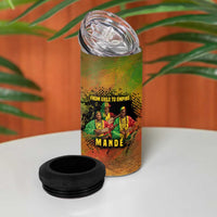 Sundiata Keita 4 in 1 Can Cooler Tumbler Griot Storytelling Scene, Epic of Sundiata Text and Heritage-Inspired Earth Tone - Wonder Print Shop
