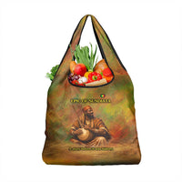 Sundiata Keita Grocery Bag Griot Storytelling Scene, Epic of Sundiata Text and Heritage-Inspired Earth Tone - Wonder Print Shop